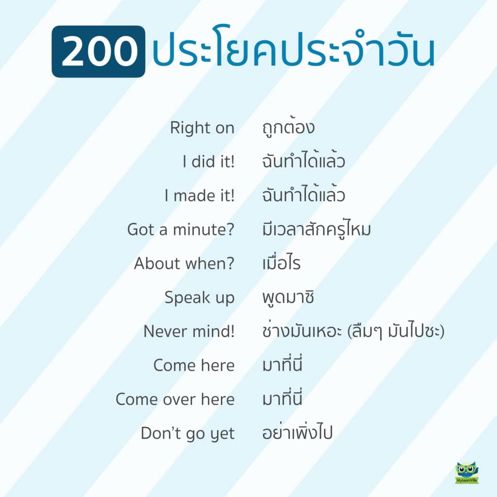 200 ประโยคภาษาอังกฤษ ในชีวิตประจำวัน - Mylearnville