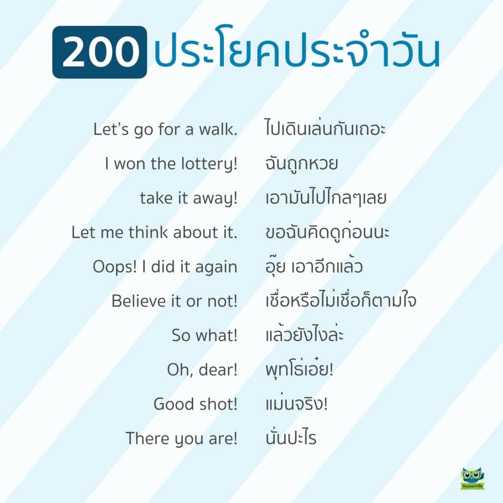 200 ประโยคภาษาอังกฤษ ในชีวิตประจำวัน - Mylearnville